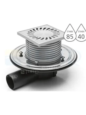 Kup Teď Vpusť podlahová PVBU 50 PR s vodní hladinou a suchou klapkou, boční odpad 50 mm, nerezová mřížka/příruba