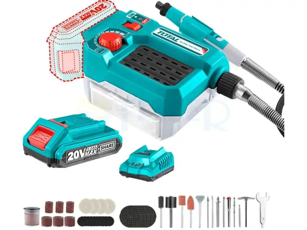 Nu Kopen Bruska přímá AKU 20V LI-ION 2000mAh s baterii + nabíječkou TOTAL