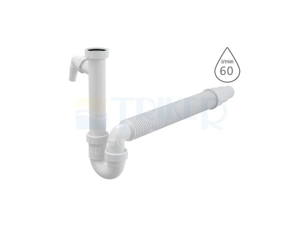 Hete Deal Sifon dřezový bez výpusti s přípojkou a flexi hadicí A83 6/4" x 50/40 mm