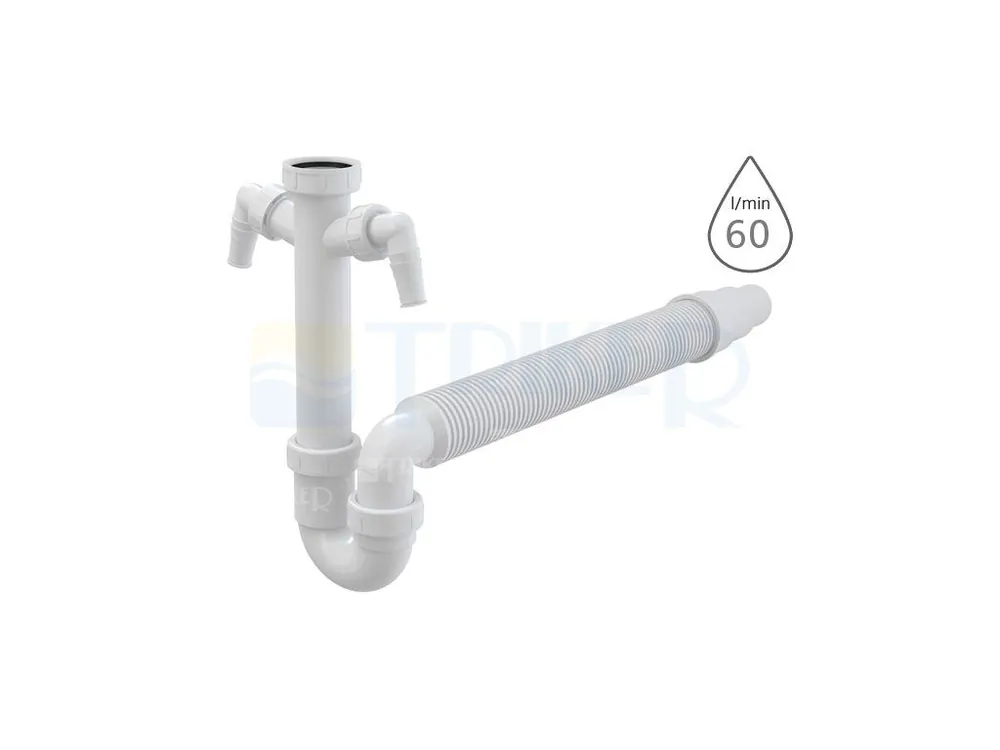 Sifon dřezový bez výpusti s dvěma přípojkami a flexi hadicí A84 6/4" x 50/40 mm Gereduceerde Prijs
