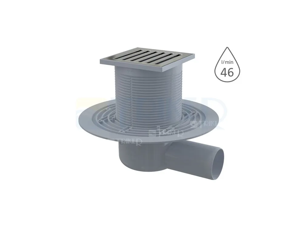 Vpusť podlahová APV103 boční 50 mm, výška 79 mm, nerezová mřížka 105 x 105 mm Alleen Vandaag