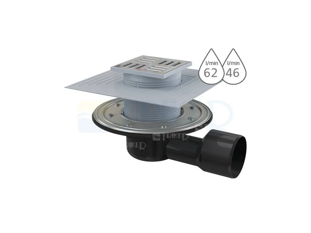 Betrouwbaar Vpusť podlahová s přírubou APV3344 boční odpad 50/75 mm, výška 79 mm, nerezová mřížka 105 x 105 mm
