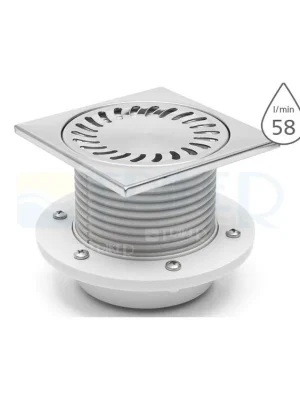 Speciale Akce Vpusť podlahová PV 50 N PR4 s vodní hladinou, spodní odpad 50 mm, nerezová mřížka/příruba