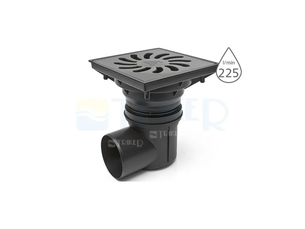 Vpusť kanalizační KVB 110/250 S P se suchou klapkou, boční odpad 110 mm, plastová mřížka Goedkoop
