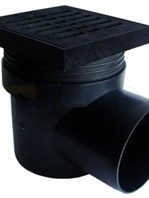 Vpusť podlahová černá SIPBA01 boční odpad 110 mm, plastová mřížka 150 x 150 mm Op = Op