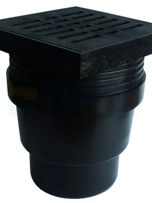 Levný Vpusť podlahová černá SIPPA01 spodní odpad 110 mm, plastová mřížka 150 x 150 mm