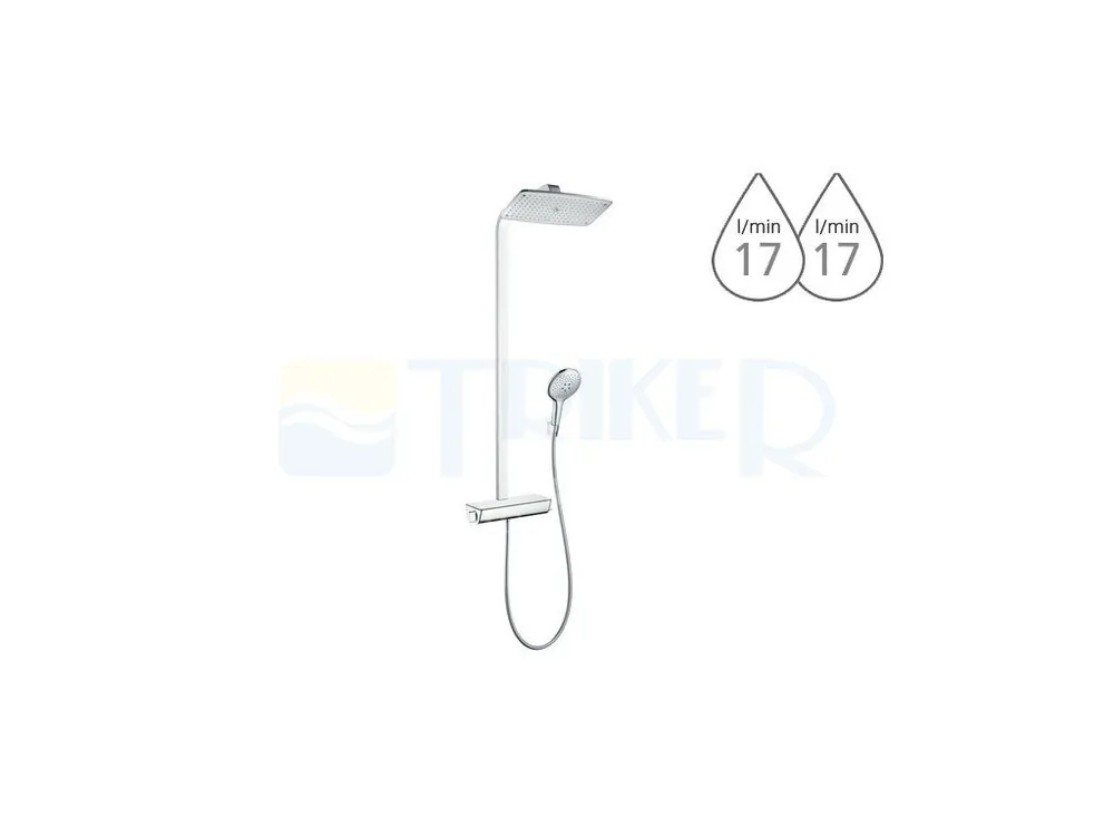 Raindance Select Showerpipe 360 sprchová baterie termostatická s hlavovou sprchou, bílá/chrom Express Levering