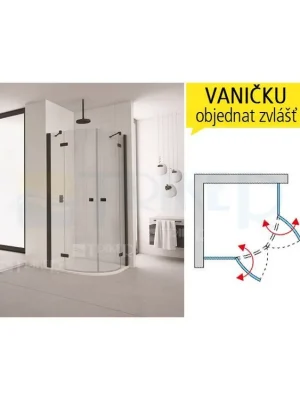 Alleen Vandaag ANR Sprchový kout s dvoukřídlými dveřmi R500 1000/2000 profil černá mat, výplň čiré
