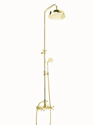 Retro sprchový nástěnný set s baterií Bianchi LADY 1057ORO, ruční a hlavová sprcha, zlato Betrouwbaar