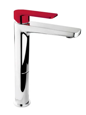 Designová umyvadlová vodovodní baterie vysoká Bianchi FREEDOM 2013CRM/L05, chrom /červená Hoge Kwaliteit