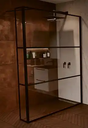 Pevná sprchová zástěna s krátkým rohovým zakončením Riho GRID GB402, GB4140030, 140 cm Víkendová Akce