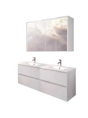 Koupelnová sestava Riho PORTO 120 cm, bílá. Skříňka s dvojumyvadlem, zrcadlová skříňka Blesková Nabídka