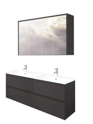 Koupelnová sestava Riho PORTO 120 cm, Azabache. Skříňka s dvojumyvadlem, zrcadlová skříňka Vysoce Kvalitní