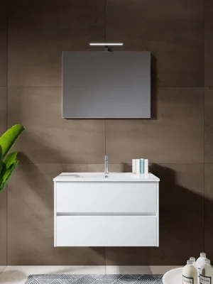 Bestseller Koupelnová sestava Riho PORTO 80 cm, bílá. Skříňka s umyvadlem WAVE, zrcadlo, LED světlo