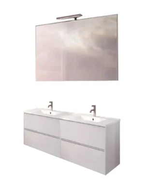 Koupelnová sestava Riho PORTO 120 cm, bílá. Skříňka s keramickým dvojumyvadlem, zrcadlo Oblíbený