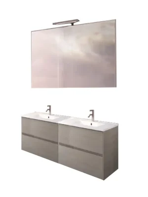 Koupelnová sestava Riho PORTO 120 cm, dub. Skříňka s keramickým dvojumyvadlem, zrcadlo Oblíbený