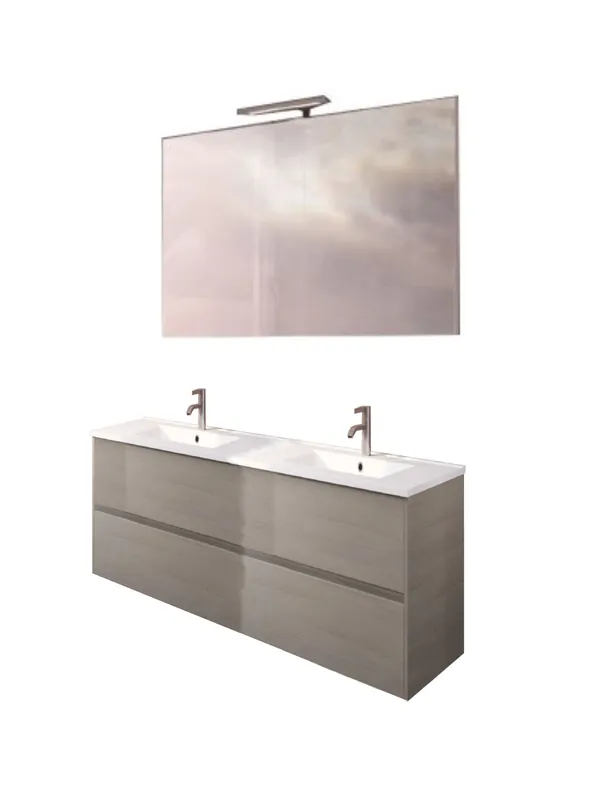 Nu Kopen Koupelnová sestava Riho PORTO 120 cm, dub. Skříňka s keramickým dvojumyvadlem a zrcadlem