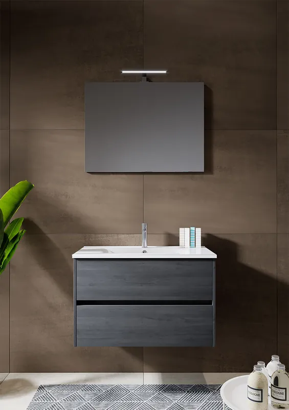 Oblíbený Koupelnová sestava Riho PORTO 80 cm azabache. Skříňka s umyvadlem WAVE, zrcadlo,LED světlo