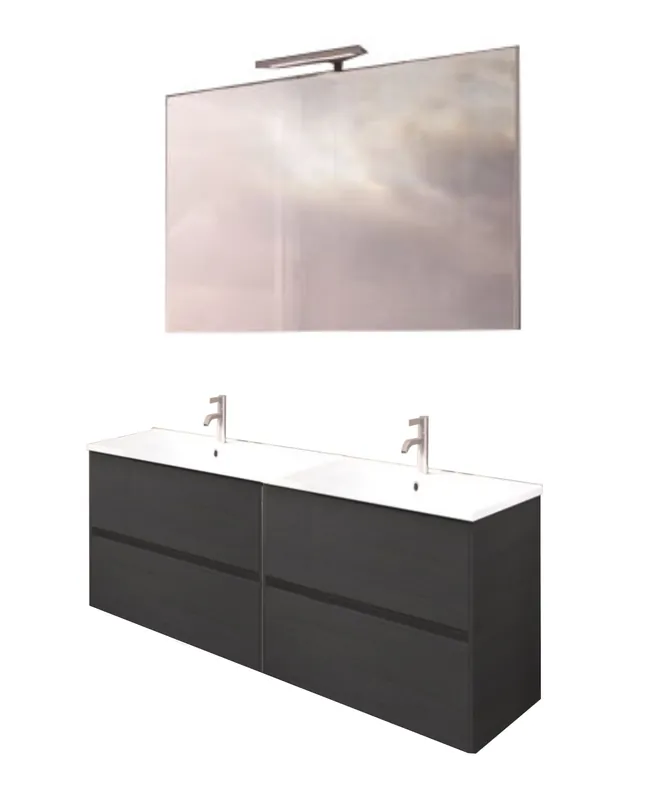 Must-Have Koupelnová sestava Riho PORTO 120 cm,Azabache. Skříňka s keramickým dvojumyvadlem, zrcadlo