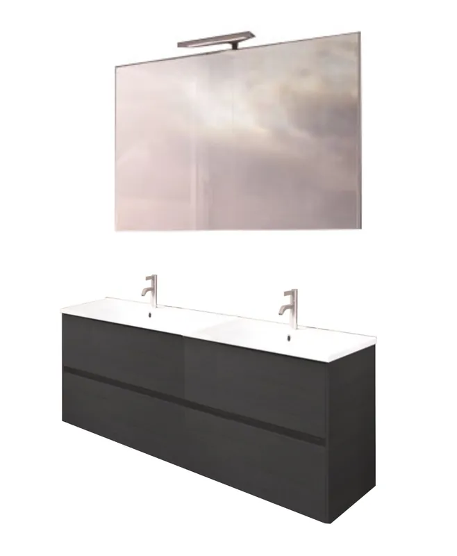 Koupelnová sestava Riho PORTO 120 cm, Azabache. Závěsná skříňka s dvojumyvadlem, zrcadlo Objednat Nyní