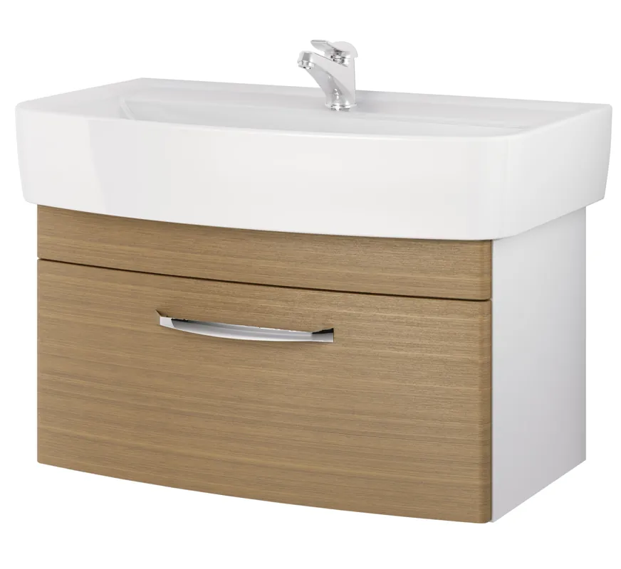 Express Levering Keramické umyvadlo se závěsnou skříňkou Cersanit PURE 80 cm. barva Světlý ořech / bílá