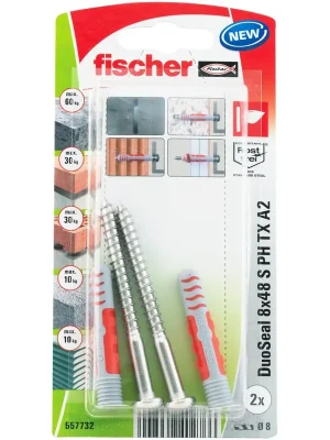 fischer DuoSeal hmoždinka 8 x 48 mm do vlhkých prostor + vrut nerez A2 - sada 2 ks v blistru Betaalbaar