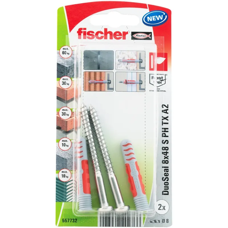 fischer DuoSeal hmoždinka 8 x 48 mm do vlhkých prostor + vrut nerez A2 - sada 2 ks v blistru Betaalbaar