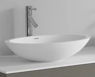 Oválné umyvadlo na desku Riho AVELLA SF z litého mramoru, 58 x 36 x 14 cm, bílé matné Must-Have
