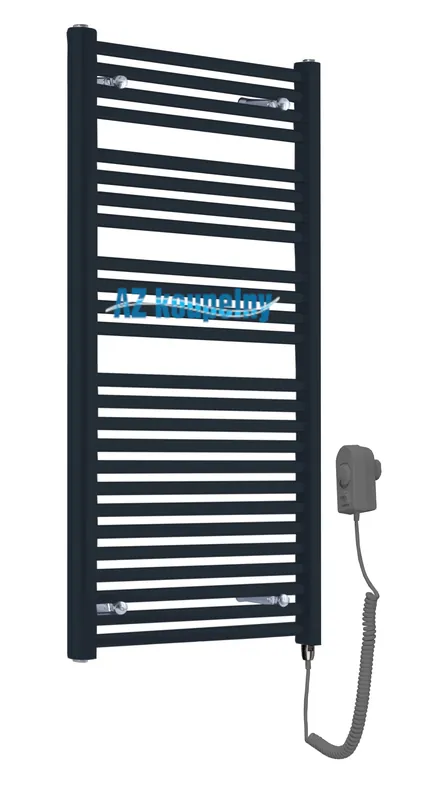 Uitverkoop Elektrický topný žebřík Neriet Paris černá lesklá, topná tyč EL.05RE šedá, 600 x 1232 mm