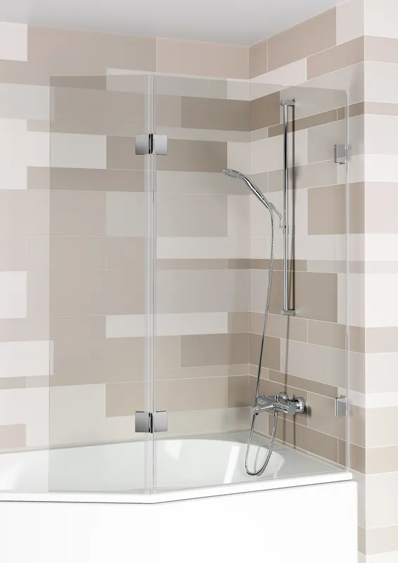 Skleněná vanová zástěna Riho SCANDIC NXT X500, čiré sklo 8 mm, vhodná pro vany Geta 170 cm a Doppio, varianta pravá, pochromované panty, šíře 1215 mm Novinka