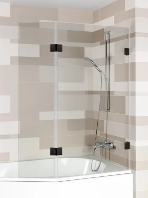 Dvoudílná skleněná vanová zástěna Riho SCANDIC NXT X500 pro vany Geta 160 cm a vany Doppio, strana pravá, barva pantů černá, 1115 mm Blesková Nabídka