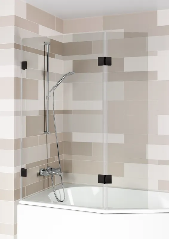 Sezónní Sleva Designová skleněná vanová zástěna Riho SCANDIC NXT X500, 2 segmenty, vhodná pro vany Delta 150/160 cm a vany Doppio, levá stranová variantra, panty v černé barvě, šíře 815 mm